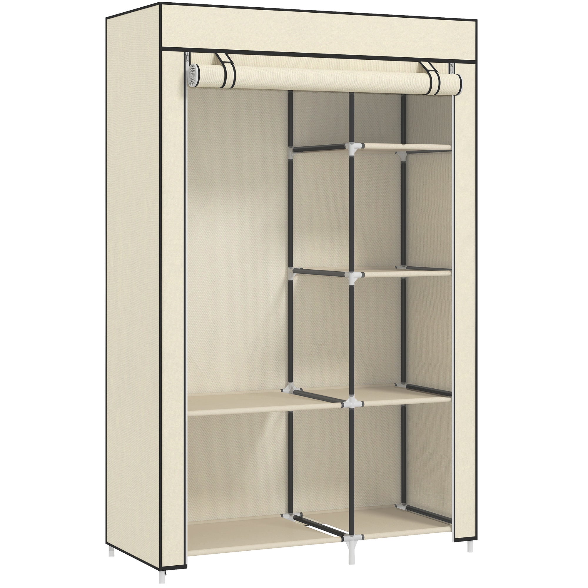 Wardrobe Fabric Wardrobe with 6 Shelves, Clothes Rail, Zipper Folding Cabinet for Dressing Room Bedroom, 103 x 43 x 162.5 cm, Cream