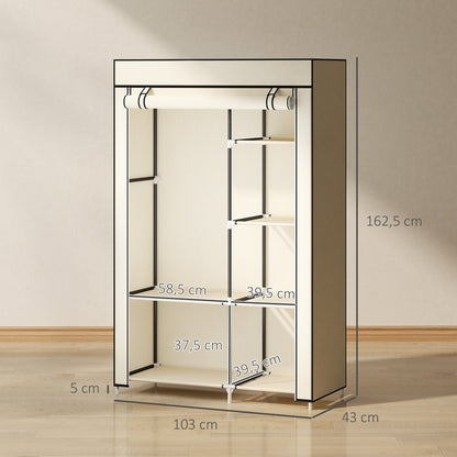 Wardrobe Fabric Wardrobe with 6 Shelves, Clothes Rail, Zipper Folding Cabinet for Dressing Room Bedroom, 103 x 43 x 162.5 cm, Cream