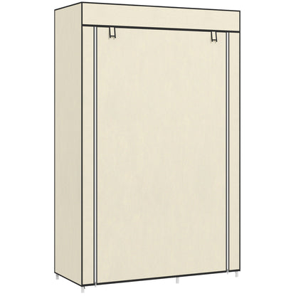 Wardrobe Fabric Wardrobe with 6 Shelves, Clothes Rail, Zipper Folding Cabinet for Dressing Room Bedroom, 103 x 43 x 162.5 cm, Cream