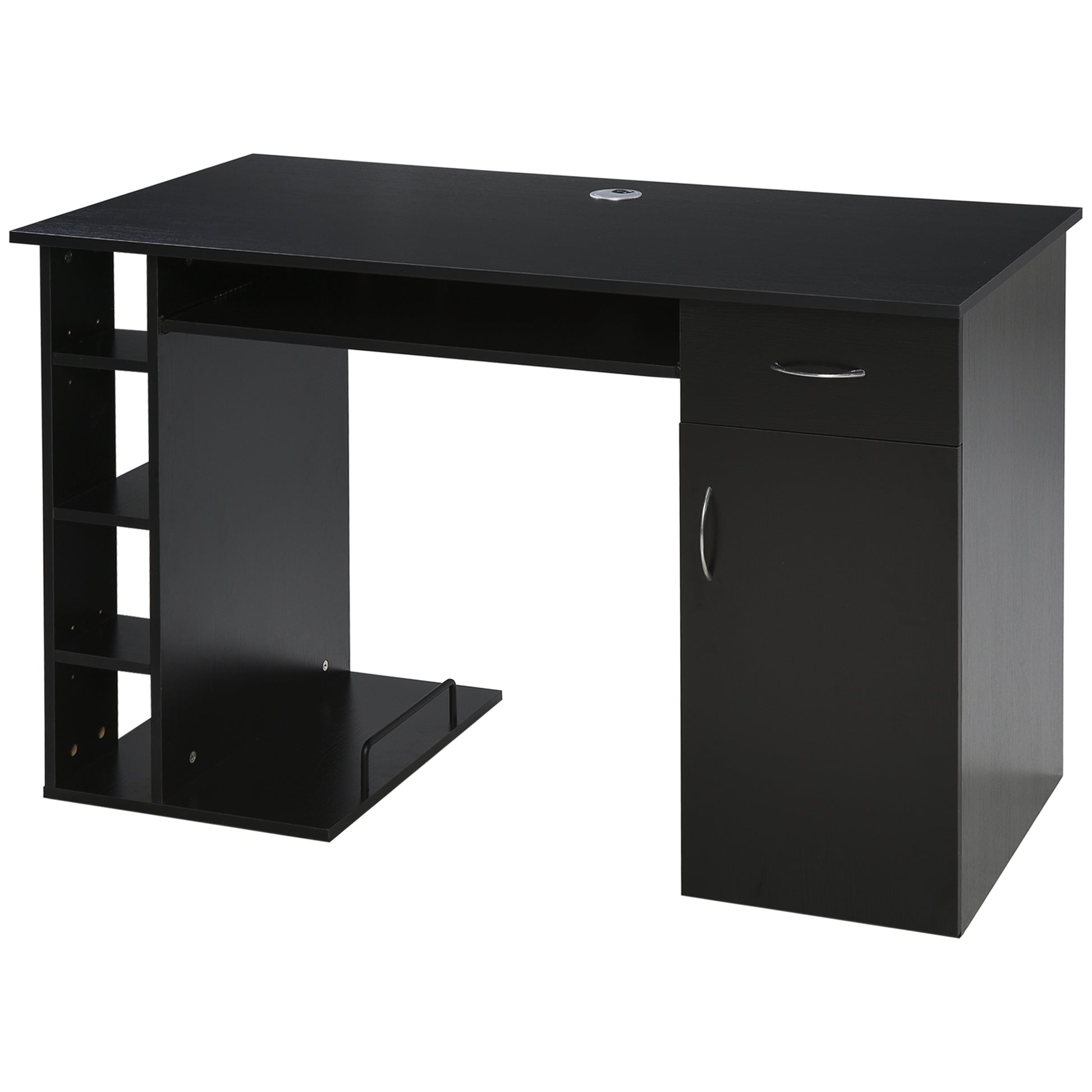 Computer Desk Multimedia Computer Table with Multiple Storage Spaces Shelf Drawer Keyboard Tray MDF 120 x 60 x 74 cm Black