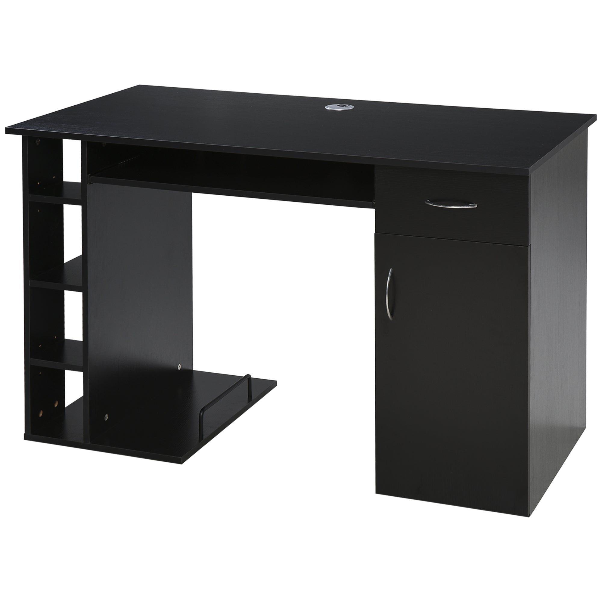Computer Desk Multimedia Computer Table with Multiple Storage Spaces Shelf Drawer Keyboard Tray MDF 120 x 60 x 74 cm Black