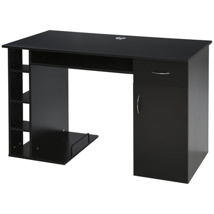 Computer Desk Multimedia Computer Table with Multiple Storage Spaces Shelf Drawer Keyboard Tray MDF 120 x 60 x 74 cm Black
