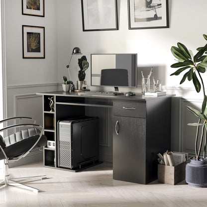 Computer Desk Multimedia Computer Table with Multiple Storage Spaces Shelf Drawer Keyboard Tray MDF 120 x 60 x 74 cm Black
