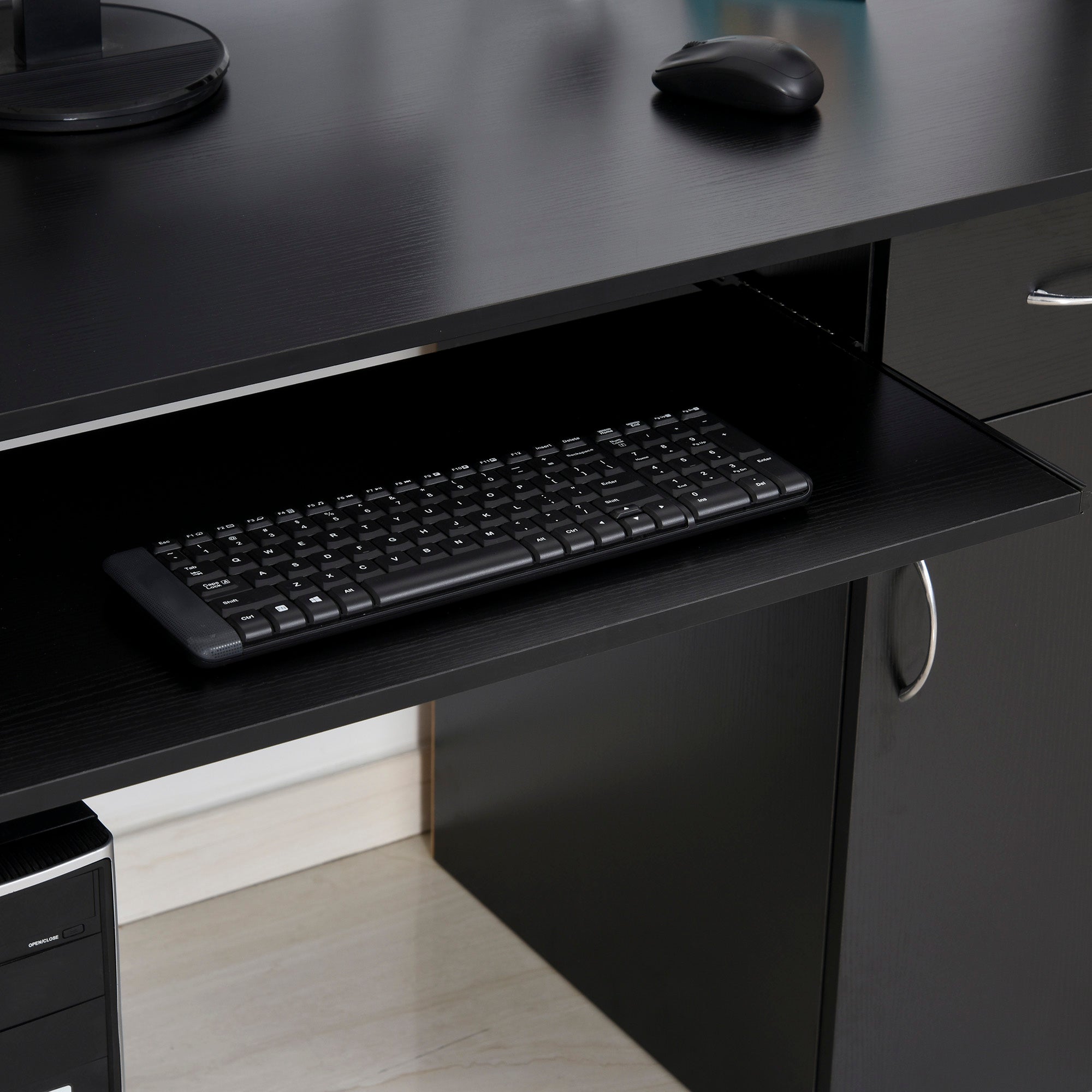 Computer Desk Multimedia Computer Table with Multiple Storage Spaces Shelf Drawer Keyboard Tray MDF 120 x 60 x 74 cm Black