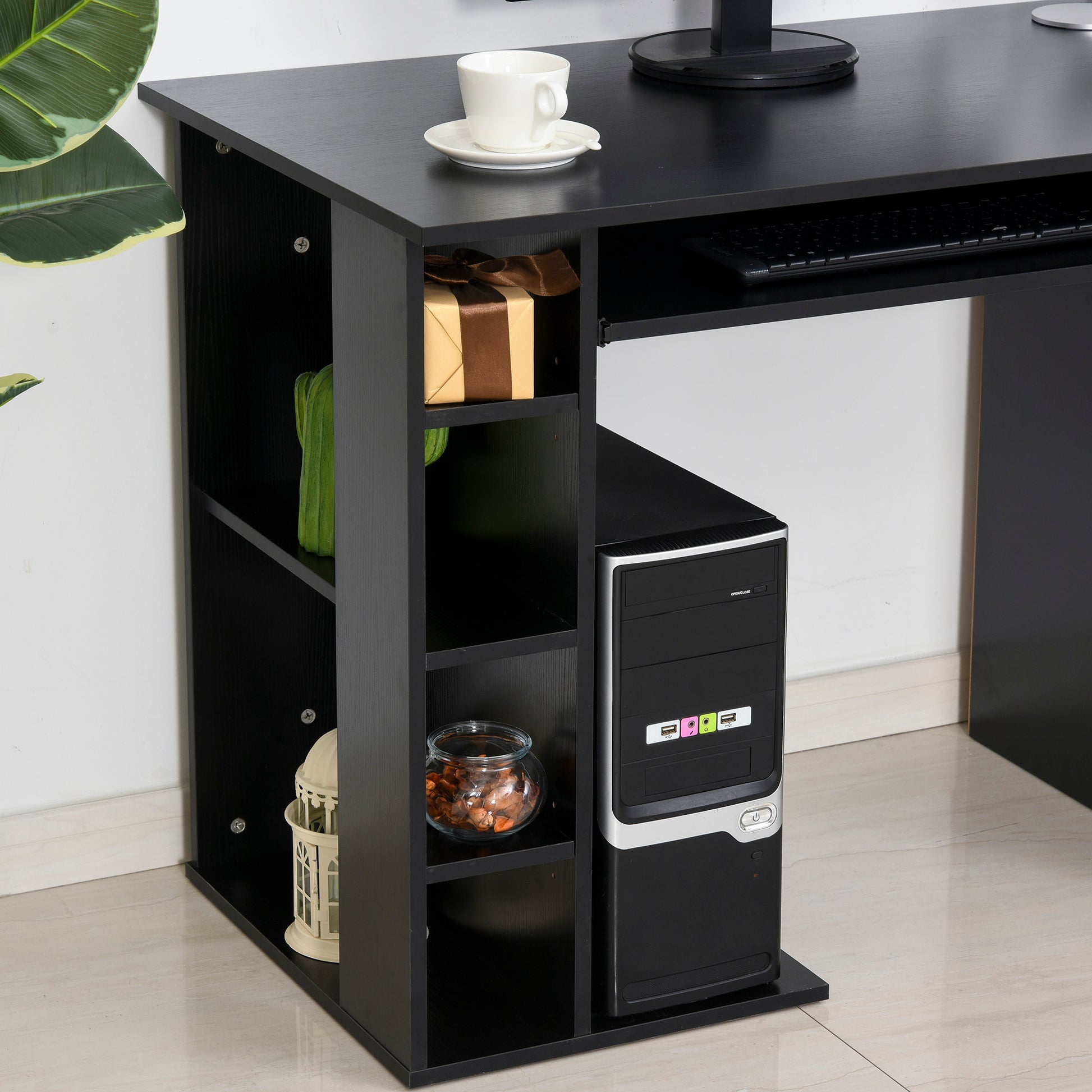 Computer Desk Multimedia Computer Table with Multiple Storage Spaces Shelf Drawer Keyboard Tray MDF 120 x 60 x 74 cm Black