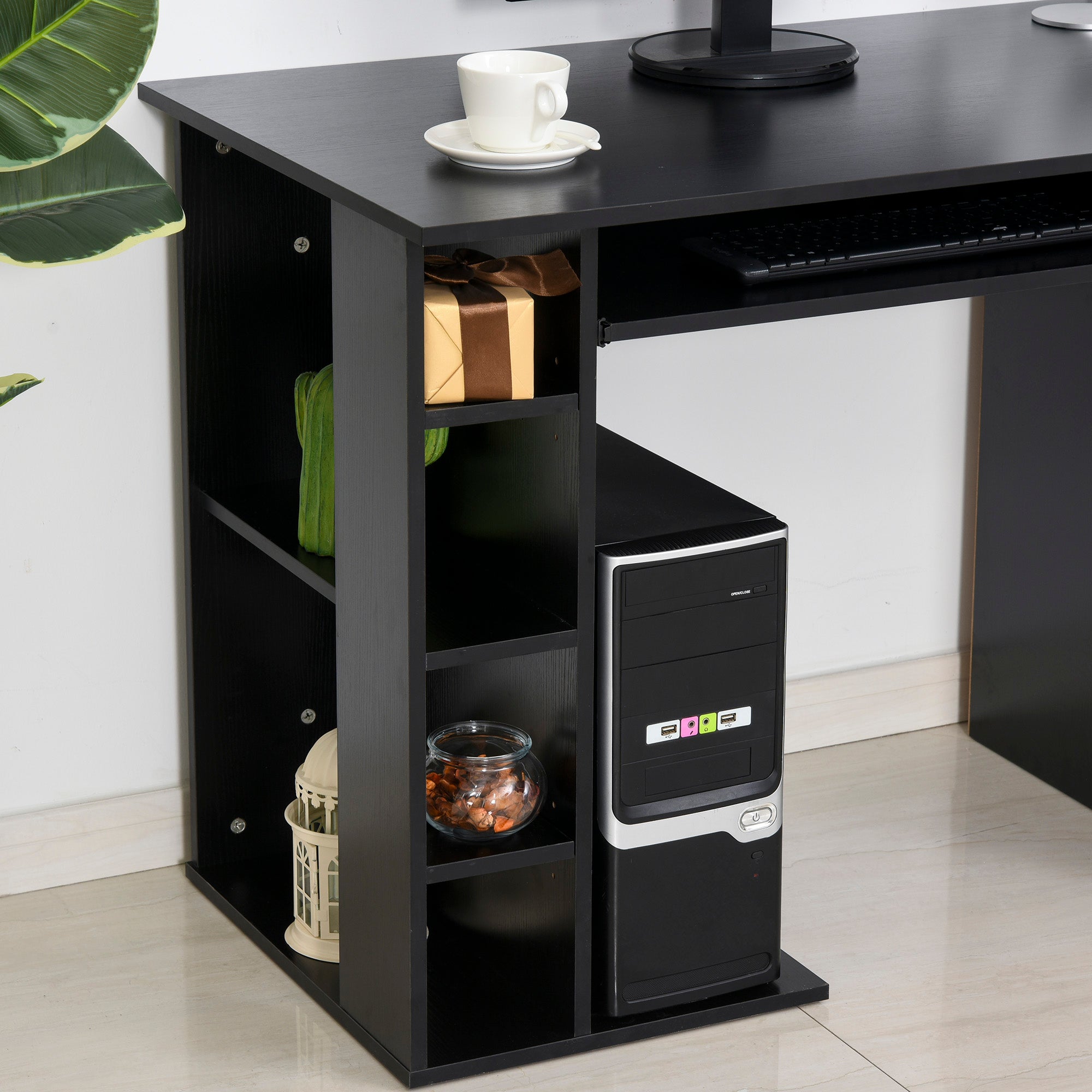 Computer Desk Multimedia Computer Table with Multiple Storage Spaces Shelf Drawer Keyboard Tray MDF 120 x 60 x 74 cm Black