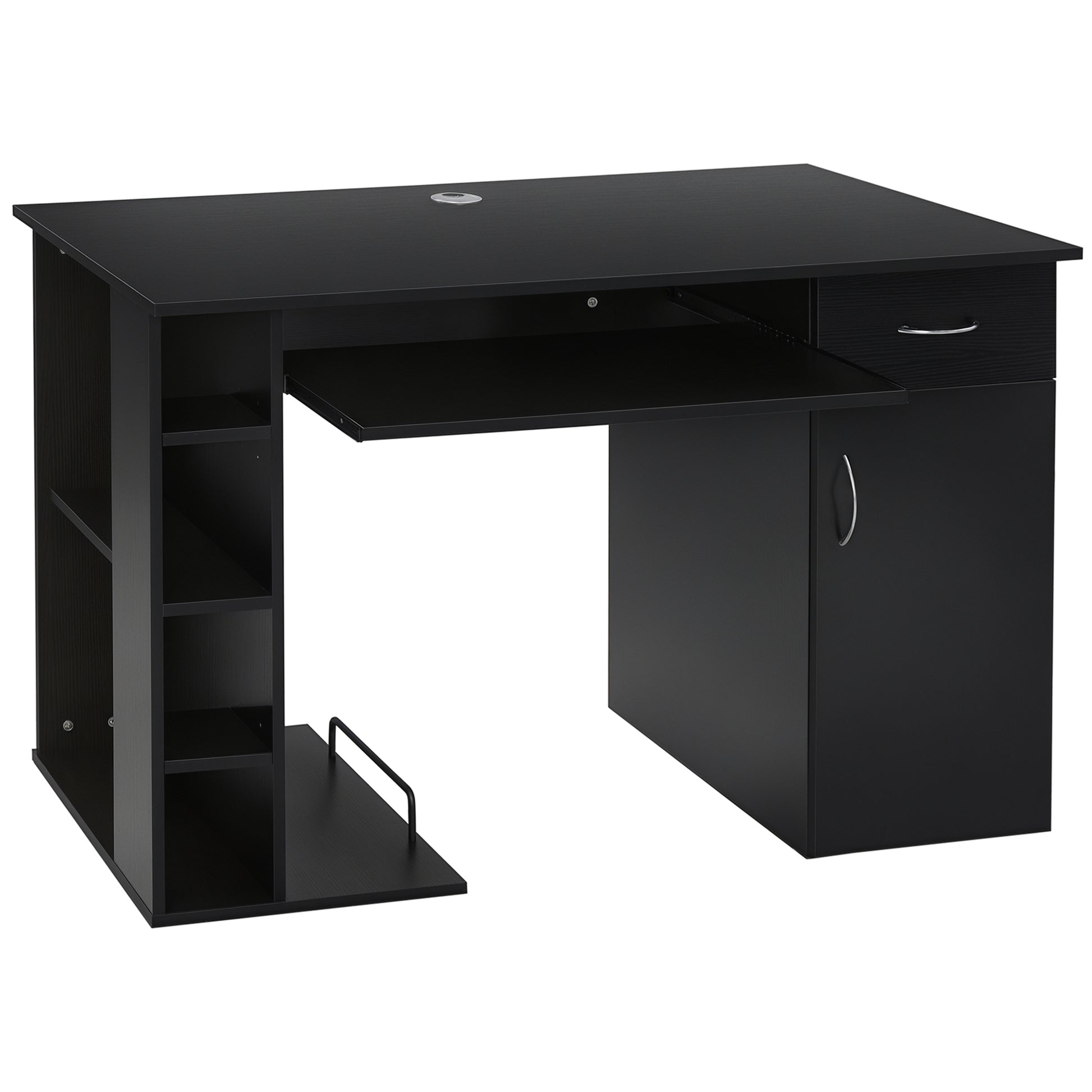 Computer Desk Multimedia Computer Table with Multiple Storage Spaces Shelf Drawer Keyboard Tray MDF 120 x 60 x 74 cm Black