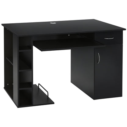Computer Desk Multimedia Computer Table with Multiple Storage Spaces Shelf Drawer Keyboard Tray MDF 120 x 60 x 74 cm Black