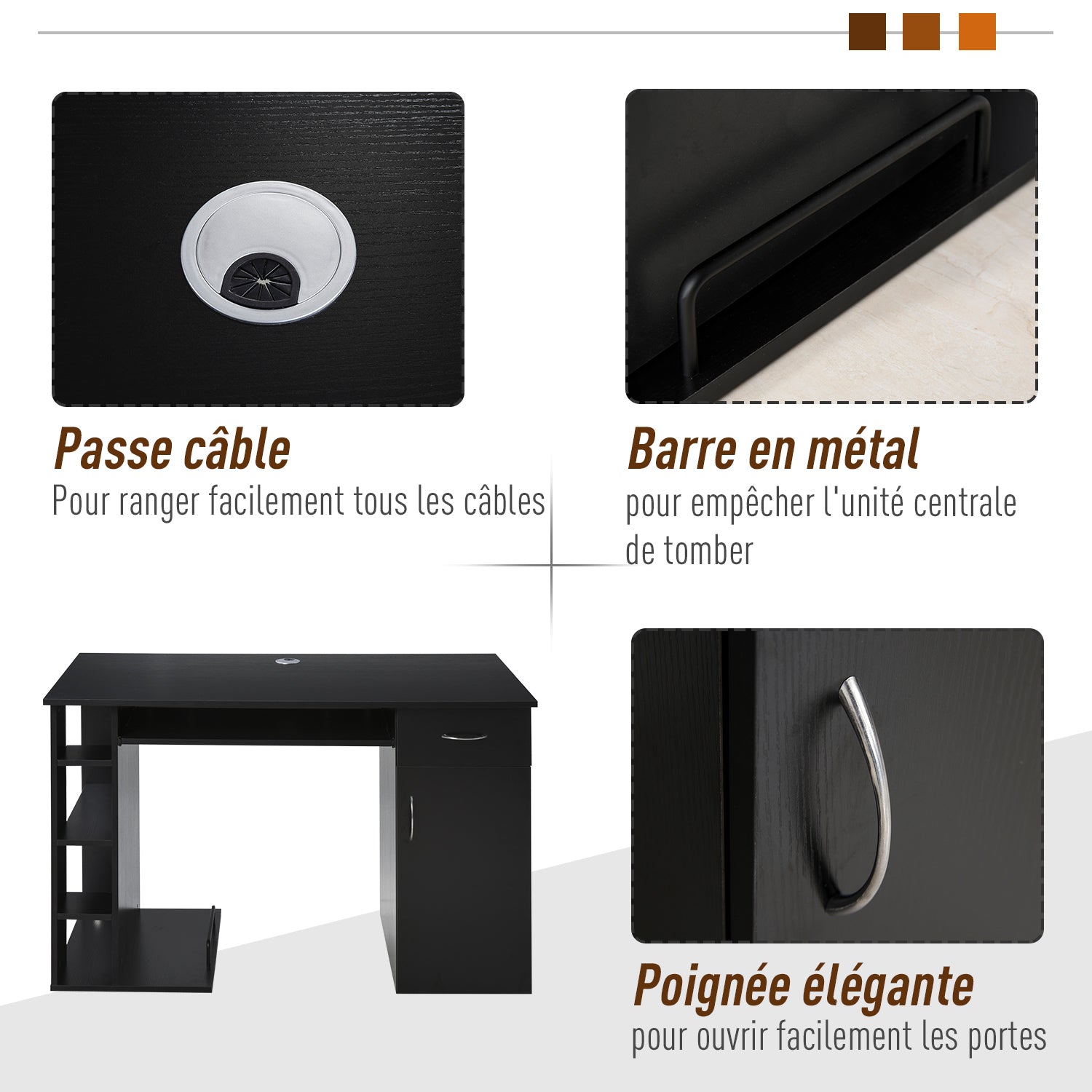 Computer Desk Multimedia Computer Table with Multiple Storage Spaces Shelf Drawer Keyboard Tray MDF 120 x 60 x 74 cm Black