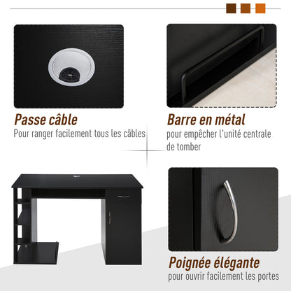 Computer Desk Multimedia Computer Table with Multiple Storage Spaces Shelf Drawer Keyboard Tray MDF 120 x 60 x 74 cm Black