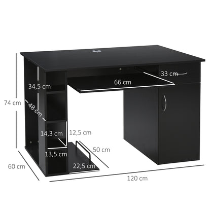 Computer Desk Multimedia Computer Table with Multiple Storage Spaces Shelf Drawer Keyboard Tray MDF 120 x 60 x 74 cm Black