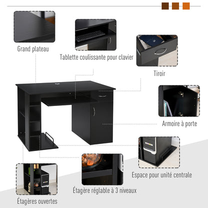 Computer Desk Multimedia Computer Table with Multiple Storage Spaces Shelf Drawer Keyboard Tray MDF 120 x 60 x 74 cm Black