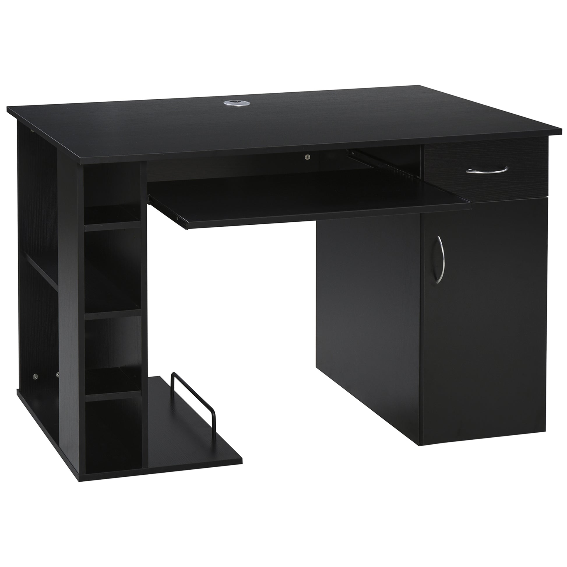 Computer Desk Multimedia Computer Table with Multiple Storage Spaces Shelf Drawer Keyboard Tray MDF 120 x 60 x 74 cm Black