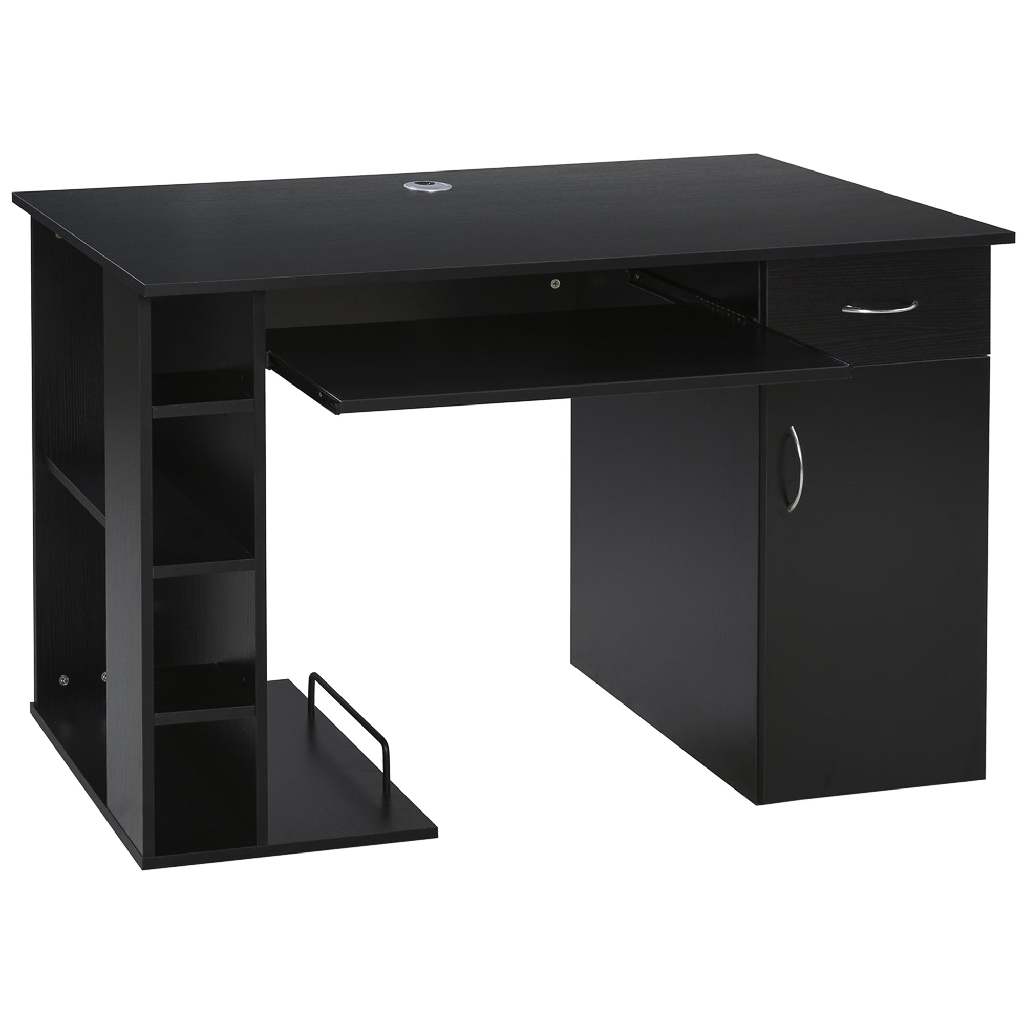 Computer Desk Multimedia Computer Table with Multiple Storage Spaces Shelf Drawer Keyboard Tray MDF 120 x 60 x 74 cm Black