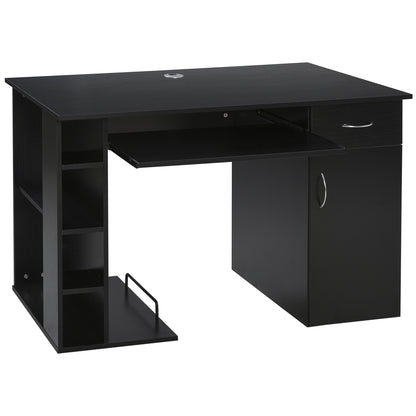 Computer Desk Multimedia Computer Table with Multiple Storage Spaces Shelf Drawer Keyboard Tray MDF 120 x 60 x 74 cm Black