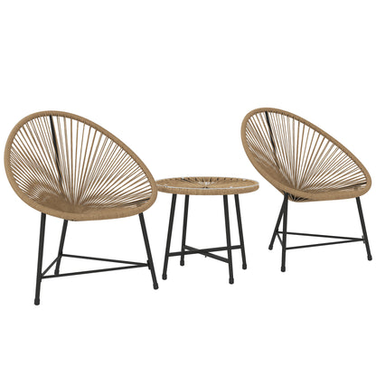 Poly Rattan Garden Furniture Set, Outdoor Lounge Balcony Furniture for 2 Persons, 3-piece Seating Group with 2 Chairs, Table, Weatherproof Garden Lounge for Garden, Terrace Balcony, Natural Wood