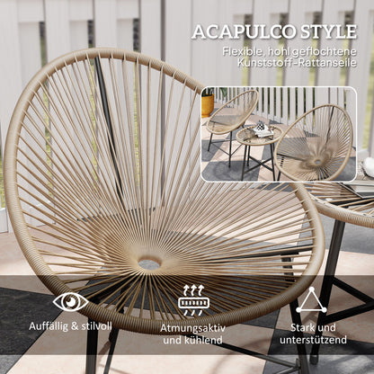Poly Rattan Garden Furniture Set, Outdoor Lounge Balcony Furniture for 2 Persons, 3-piece Seating Group with 2 Chairs, Table, Weatherproof Garden Lounge for Garden, Terrace Balcony, Natural Wood