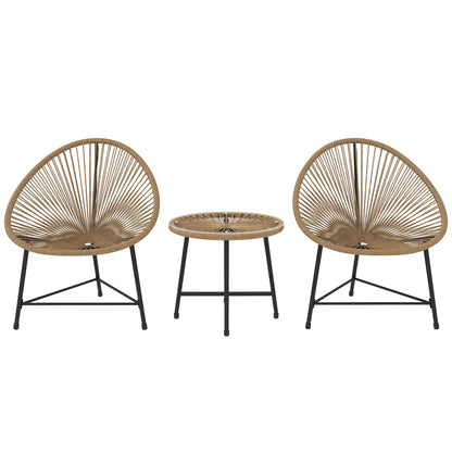 Poly Rattan Garden Furniture Set, Outdoor Lounge Balcony Furniture for 2 Persons, 3-piece Seating Group with 2 Chairs, Table, Weatherproof Garden Lounge for Garden, Terrace Balcony, Natural Wood