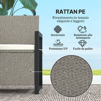 2-Seater Rattan Storage Bench with 151.5L Compartment, Outdoor Storage Bench with Backrest and Armrests, Garden Bench with Washable Cushion, Cream