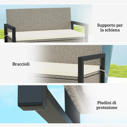 2-Seater Rattan Storage Bench with 151.5L Compartment, Outdoor Storage Bench with Backrest and Armrests, Garden Bench with Washable Cushion, Cream