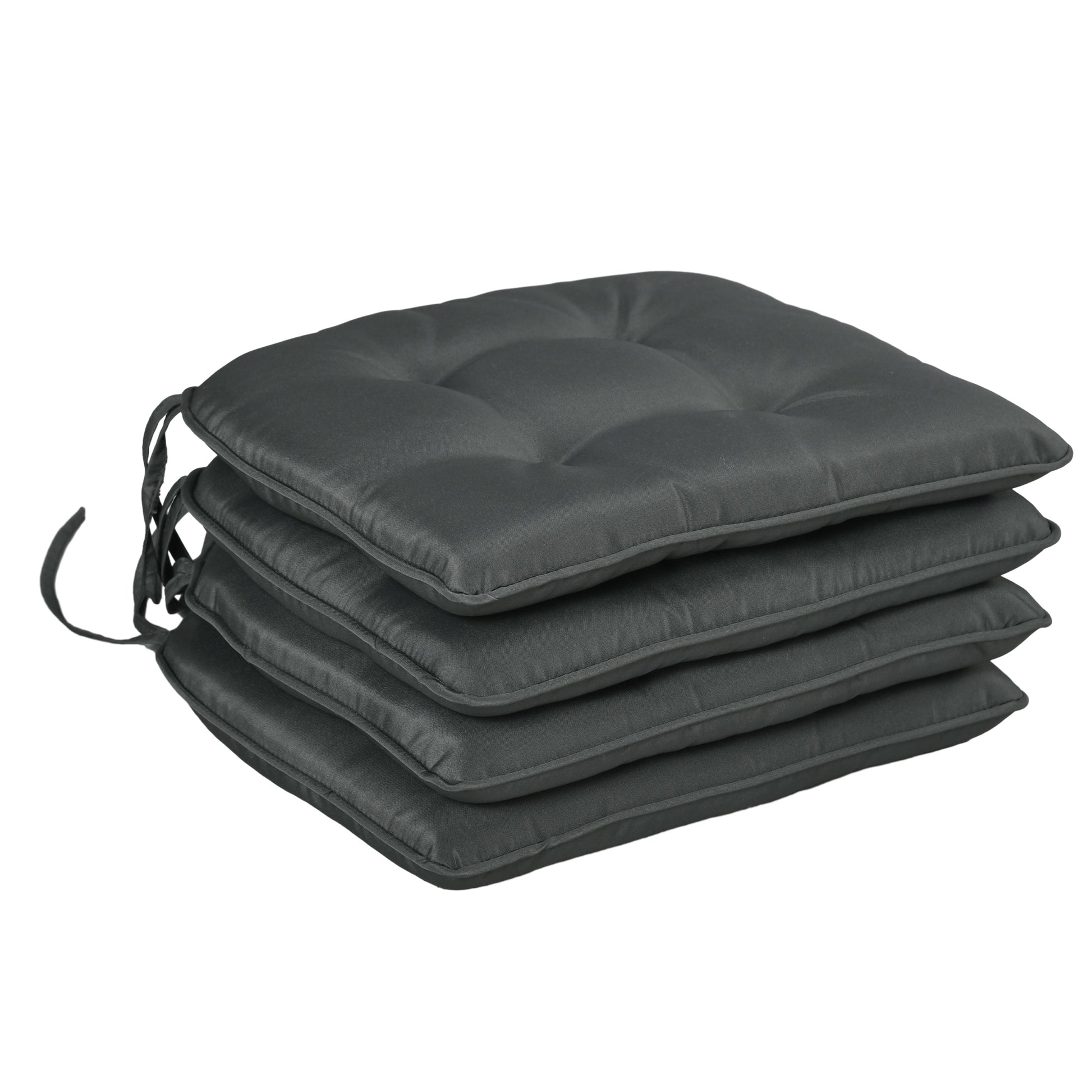 Set of 4 Padded Garden Chair Cushions Outdoor Seat Cushions 4 cm Thick Polyester Fabric 43L x 41W cm Dark Gray