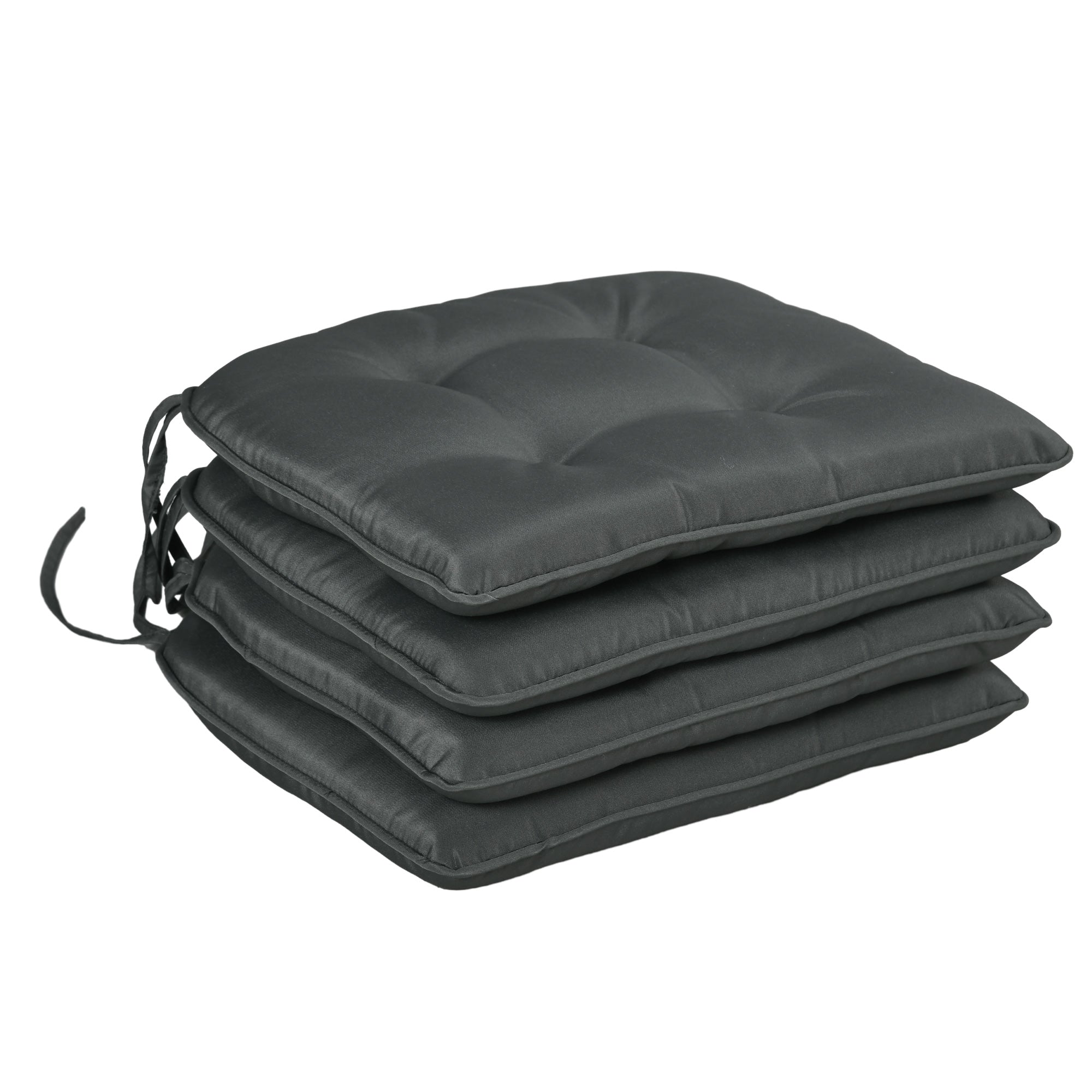 Set of 4 Padded Garden Chair Cushions Outdoor Seat Cushions 4 cm Thick Polyester Fabric 43L x 41W cm Dark Gray