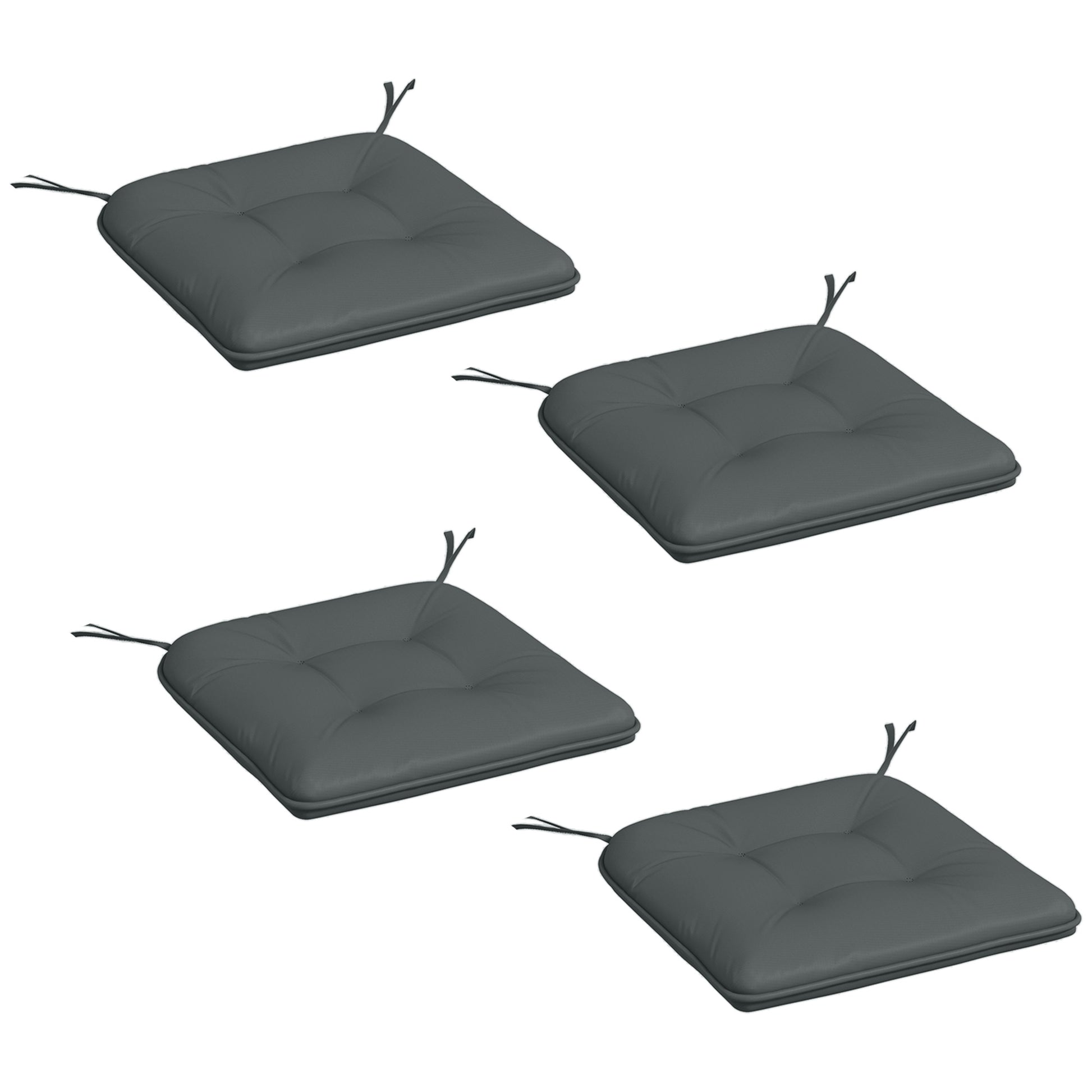 Set of 4 Padded Garden Chair Cushions Outdoor Seat Cushions 4 cm Thick Polyester Fabric 43L x 41W cm Dark Gray