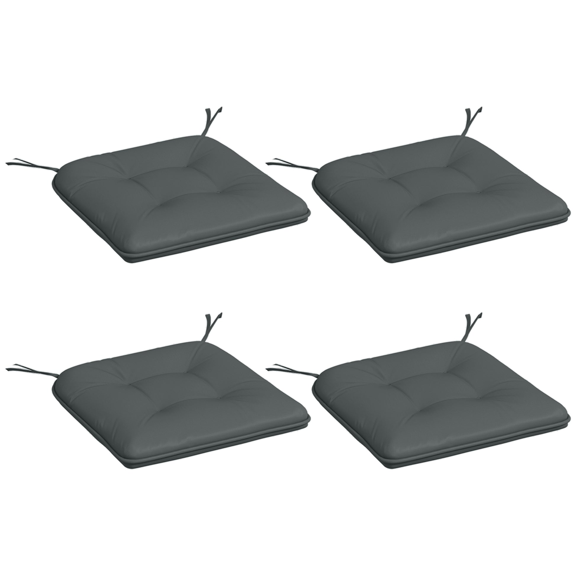Set of 4 Padded Garden Chair Cushions Outdoor Seat Cushions 4 cm Thick Polyester Fabric 43L x 41W cm Dark Gray