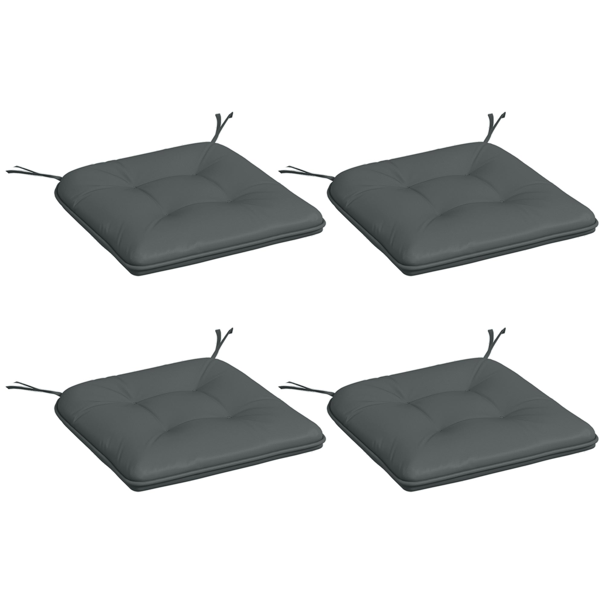 Set of 4 Padded Garden Chair Cushions Outdoor Seat Cushions 4 cm Thick Polyester Fabric 43L x 41W cm Dark Gray
