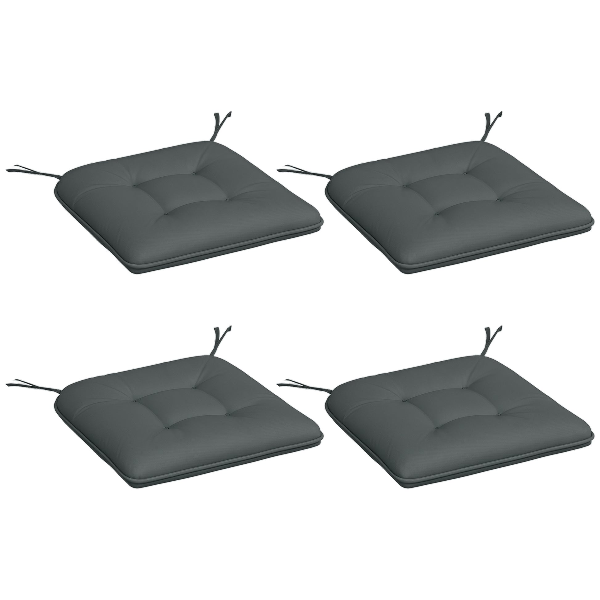 Set of 4 Padded Garden Chair Cushions Outdoor Seat Cushions 4 cm Thick Polyester Fabric 43L x 41W cm Dark Gray