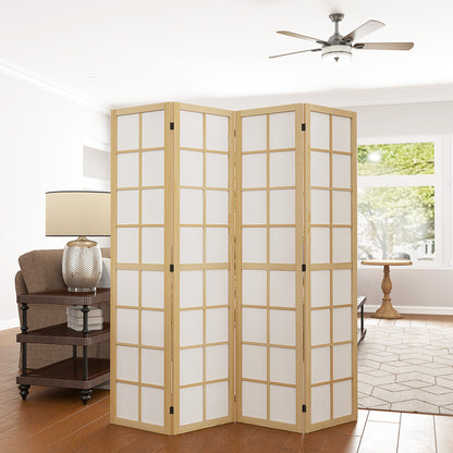 4 Panel Room Divider 63" x 67" Privacy Screen Partition, Folding Room Separator for Living Room Natural
