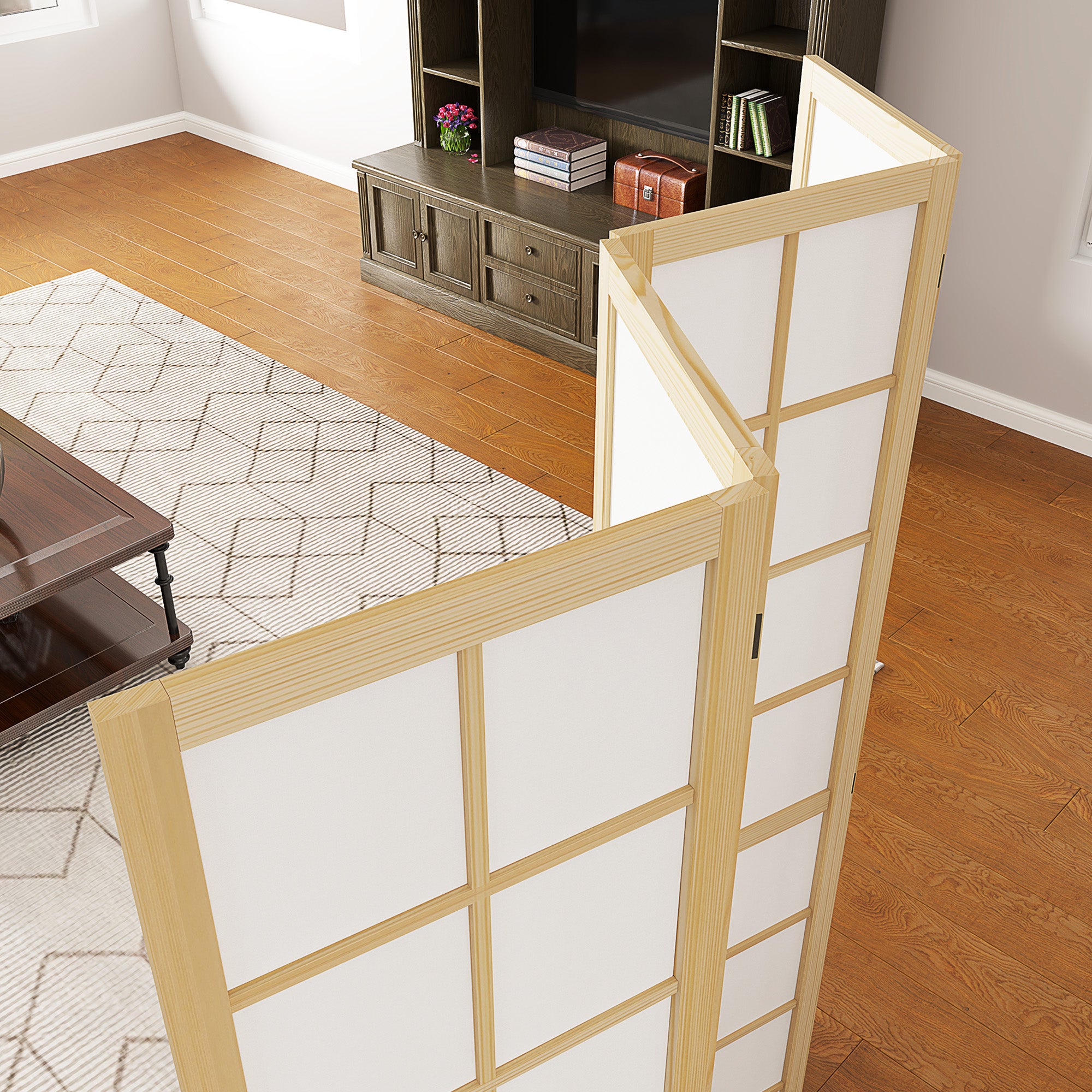 4 Panel Room Divider 63" x 67" Privacy Screen Partition, Folding Room Separator for Living Room Natural