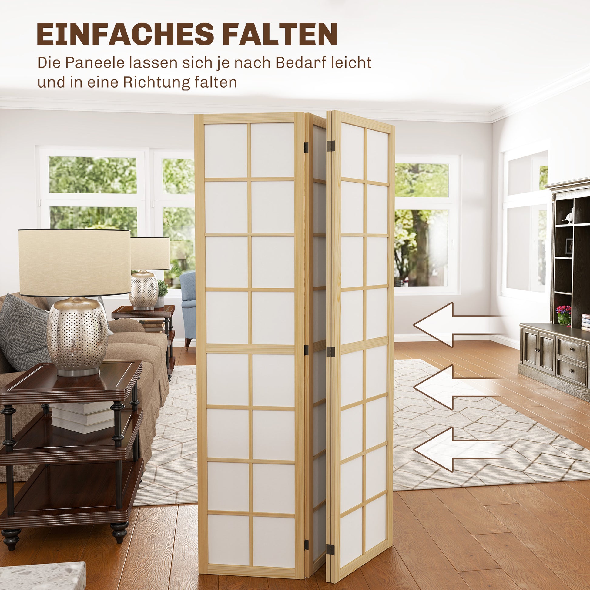 4 Panel Room Divider 63" x 67" Privacy Screen Partition, Folding Room Separator for Living Room Natural