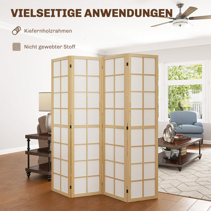 4 Panel Room Divider 63" x 67" Privacy Screen Partition, Folding Room Separator for Living Room Natural