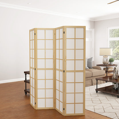 4 Panel Room Divider 63" x 67" Privacy Screen Partition, Folding Room Separator for Living Room Natural