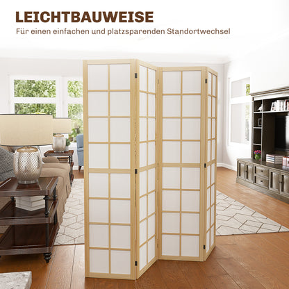 4 Panel Room Divider 63" x 67" Privacy Screen Partition, Folding Room Separator for Living Room Natural