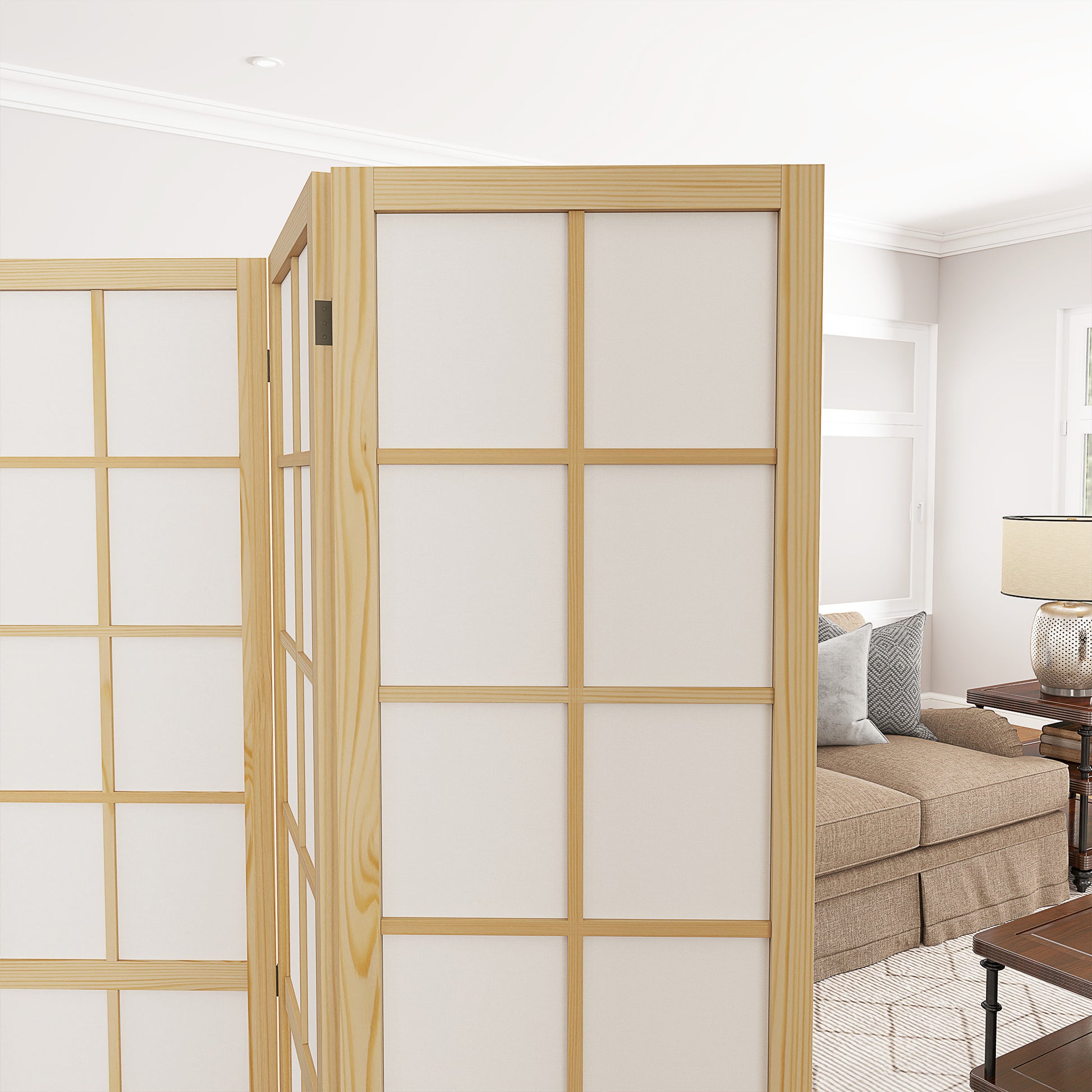 4 Panel Room Divider 63" x 67" Privacy Screen Partition, Folding Room Separator for Living Room Natural