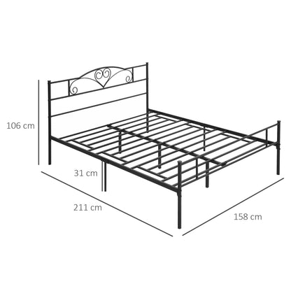 Metal Double Bed Frame for 150x200 cm Mattress with 31 cm Headboard and Legs Bed Structure with Underbed Storage Space 158x211x106 cm Black