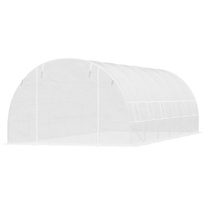Outdoor Tunnel Greenhouse 8x3x2 m Garden Greenhouse with 12 Windows and Roll-Up Door for Growing Plants Tomatoes Vegetables Steel and PE 140 g/m² White