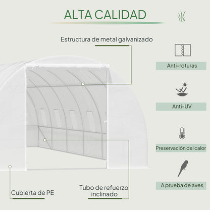 Outdoor Tunnel Greenhouse 8x3x2 m Garden Greenhouse with 12 Windows and Roll-Up Door for Growing Plants Tomatoes Vegetables Steel and PE 140 g/m² White