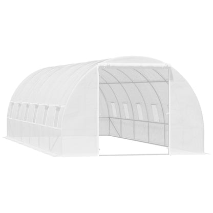 Outdoor Tunnel Greenhouse 8x3x2 m Garden Greenhouse with 12 Windows and Roll-Up Door for Growing Plants Tomatoes Vegetables Steel and PE 140 g/m² White