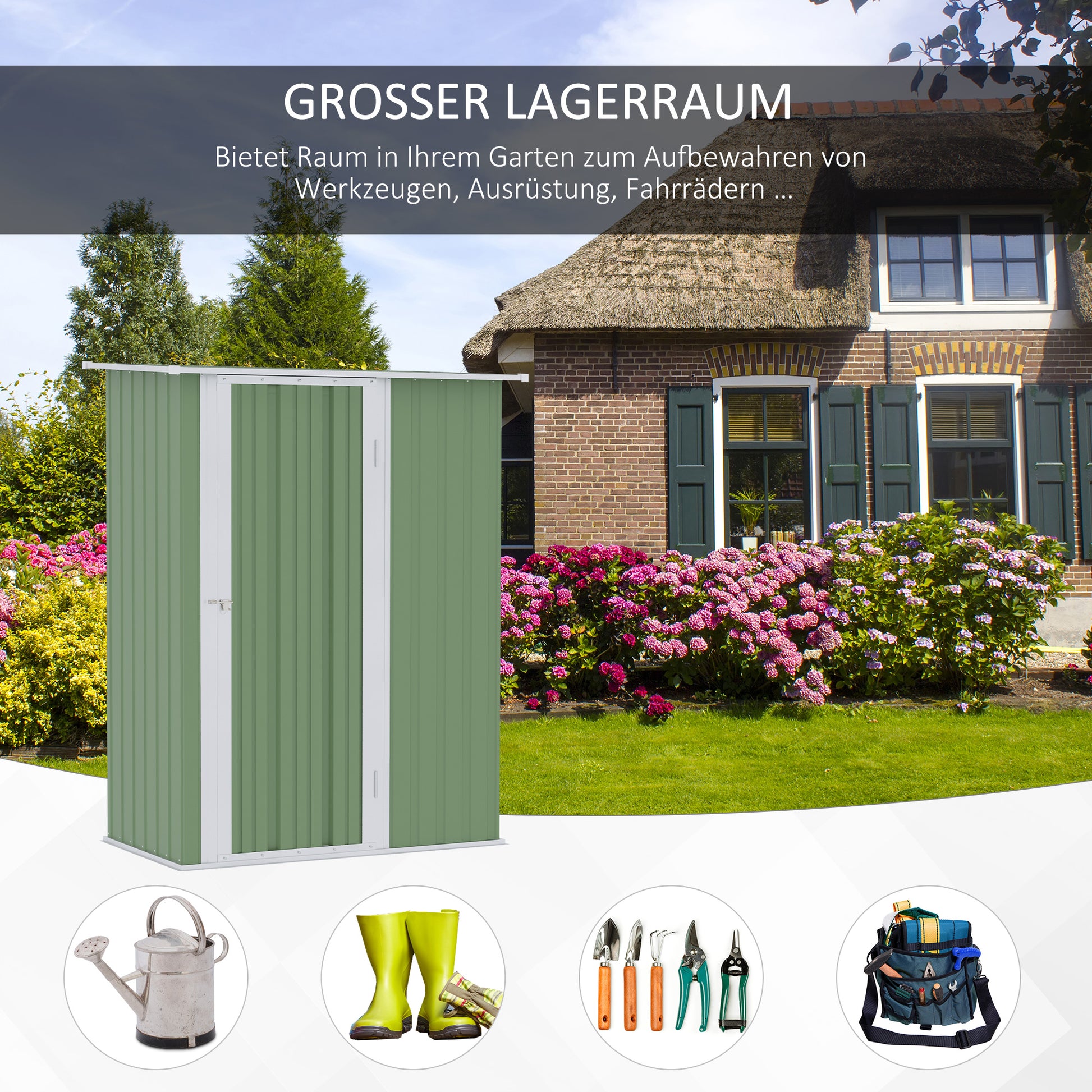 Garden Tool House Garden Shed with Door Outdoor Steel Green 142 x 84 x 189 cm