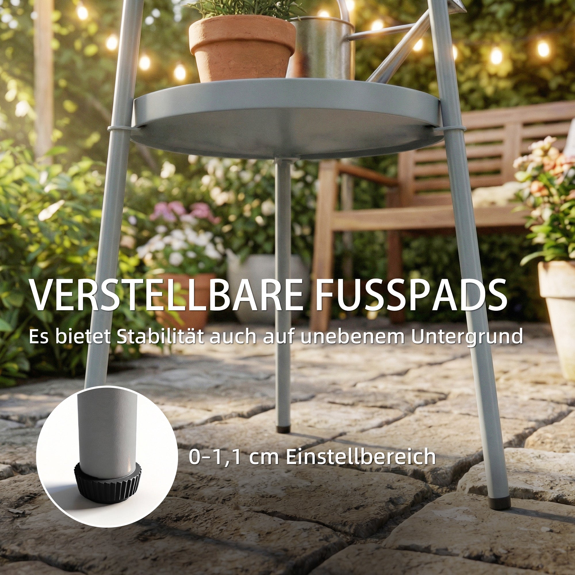 14.2" Round Outdoor Side Table — Metal Tripod Patio/Balcony Accent Table, Dark Gray