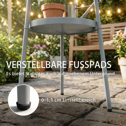14.2" Round Outdoor Side Table — Metal Tripod Patio/Balcony Accent Table, Dark Gray