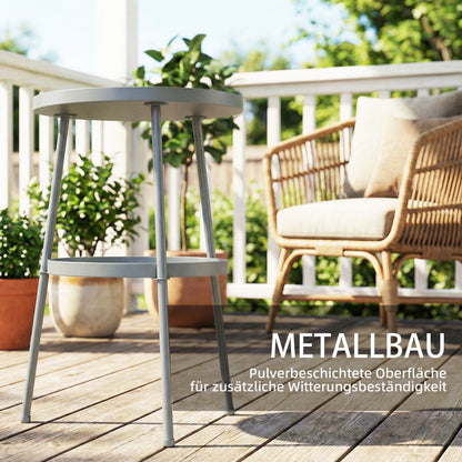 14.2" Round Outdoor Side Table — Metal Tripod Patio/Balcony Accent Table, Dark Gray