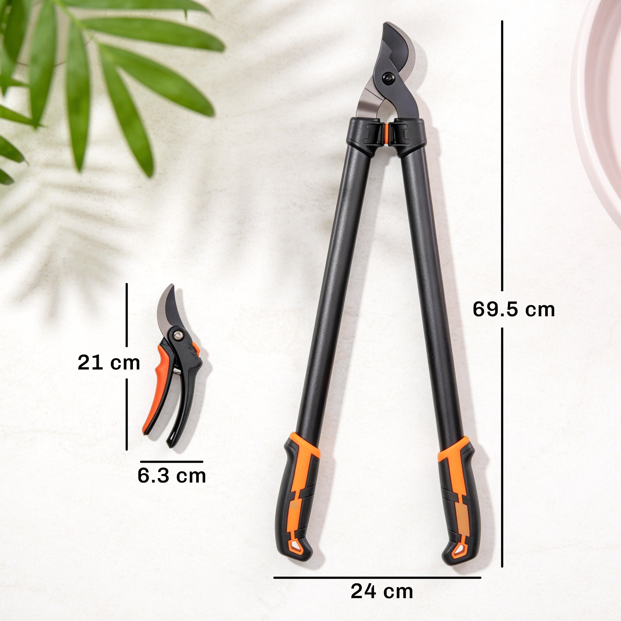2-Piece Garden Tool Set — 27.4 in Loppers & Pruning Shears, Soft-Grip Handles, Safety Lock, Orange