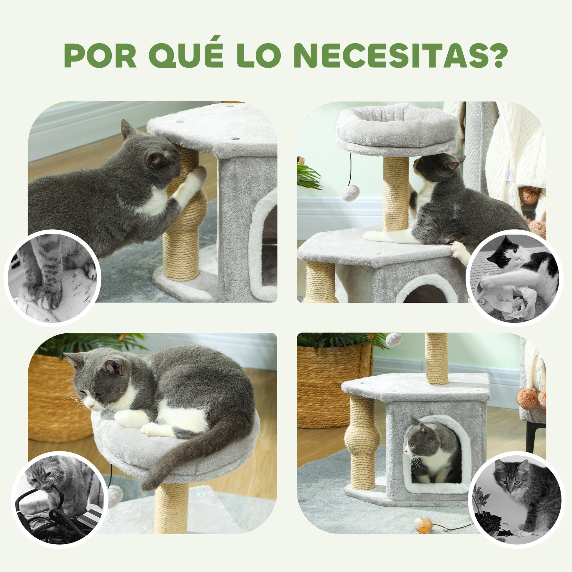 Cat Scratcher Height 66 cm Cat Tree Climbing Tower with Bed Cave Platform Hanging Ball and Jute Post Light Grey