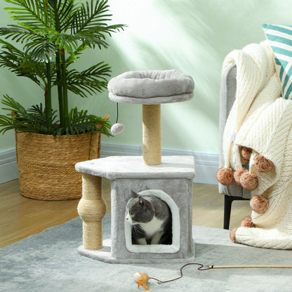Cat Scratcher Height 66 cm Cat Tree Climbing Tower with Bed Cave Platform Hanging Ball and Jute Post Light Grey