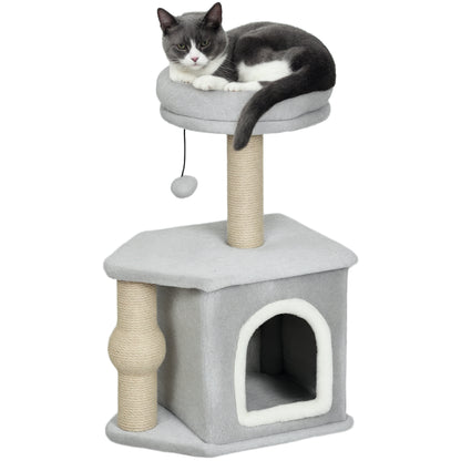 Cat Scratcher Height 66 cm Cat Tree Climbing Tower with Bed Cave Platform Hanging Ball and Jute Post Light Grey