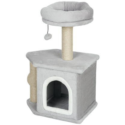 Cat Scratcher Height 66 cm Cat Tree Climbing Tower with Bed Cave Platform Hanging Ball and Jute Post Light Grey